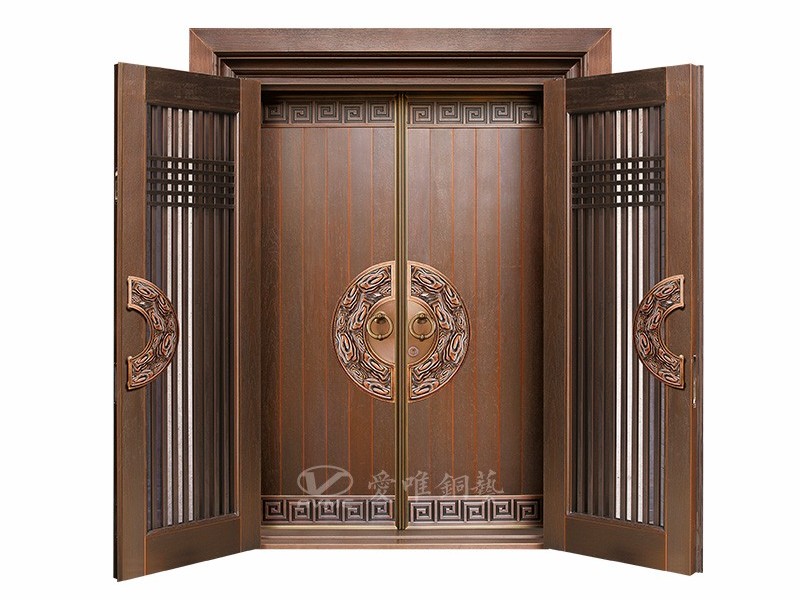 愛(ài)唯銅門(mén)廠家定制新中式入戶(hù)雙開(kāi)門(mén)